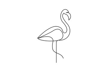 Obraz premium Flamingo bird continuous one line drawing of isolated outline art and heron bird vector icon