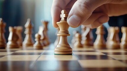 A hand placing a piece of chess on the board, AI