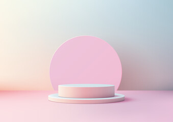 3D Pastel Podium with Pink Circle Backdrop, Minimalist and Elegant Display for Product Showcases, Creative Concepts, and Modern Design in Soft Pastel