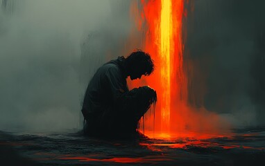 Obraz premium Emotional depiction of a moment when you need one thing to succeed but face failure, feeling knocked down and defeated, intense and powerful scene