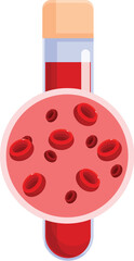 Cartoon illustration of a blood test showing red blood cells inside a test tube
