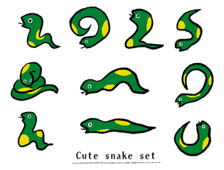 かわいい蛇の手描きイラストセット