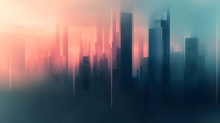 Fototapeta premium Blurred Skyline of Tall Buildings in a Misty Sunrise