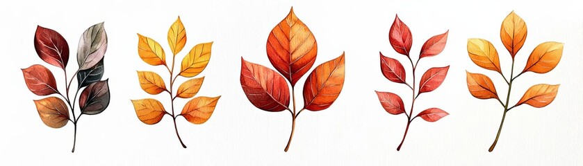 Obraz premium Vibrant autumn leaves in various shapes and colors, showcasing the beauty of fall foliage. Perfect for seasonal designs.