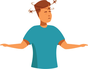 Young man feeling dizzy, losing his balance, vertigo symptom concept