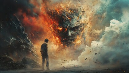 Emotional depiction of a moment when you need one thing to succeed but face failure, feeling knocked down and defeated, intense and powerful scene