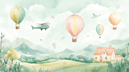 Obraz premium Watercolor Hot Air Balloons.