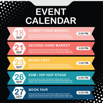 Upcoming events schedule template. timeline event schedule. vector template