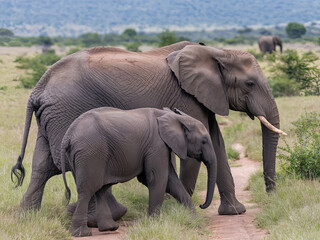 Obraz premium Elephant family walking together across a savanna