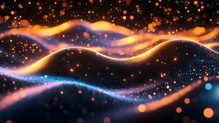 Abstract Orange and Blue Glowing Particle Wave