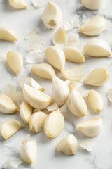 Peeled garlic on marble