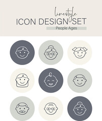 Linestyle Icon Design Set People Ages