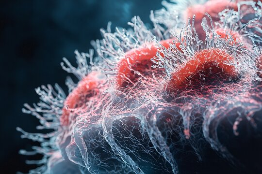 A microscopic view of a bacterium unveils its intricate cellular architecture, highlighting its fascinating biological complexity.
