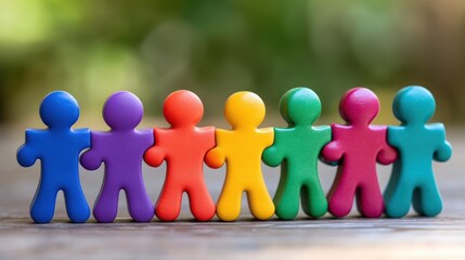 Rainbow of Unity:  Colorful Toy People Holding Hands