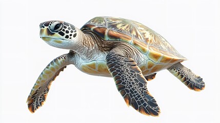 Fototapeta premium a serene sea turtle isolated on a white background, highlighting its graceful movements and ancient wisdom PNG