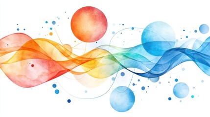 Quantum computing with abstract shapes, vibrant energy, and fluid lines, Watercolor style