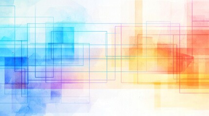 Obraz premium Machine learning matrix represented as abstract grids and lines, soft hues, Watercolor style