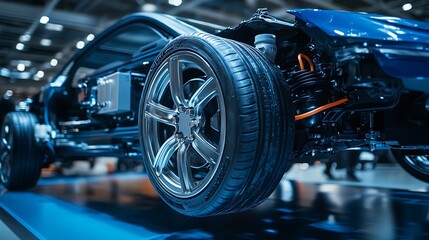 Fototapeta premium Close-up of a Car Wheel and Chassis