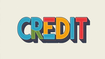 Credit card word colorful lettering retro concept on plain white background