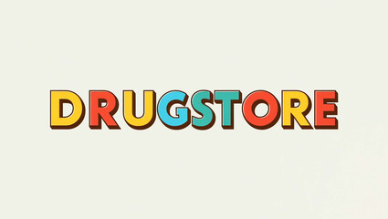 Fototapeta premium Drugstore word colorful lettering retro concept on plain white background