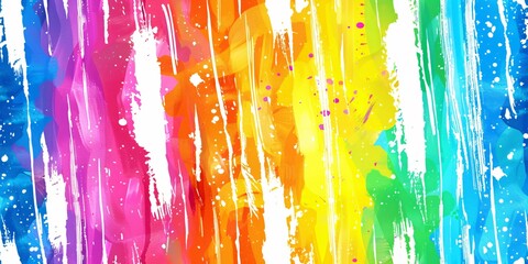 Vibrant, flowing patterns of multicolored stripes create a unique, artistic backdrop reminiscent of batik and watercolor techniques.