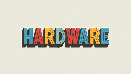 Hardware word colorful lettering retro concept on plain white background