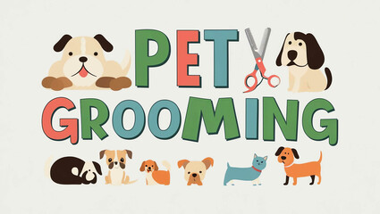 Fototapeta premium pet grooming word quirky cute lettering on plain white background