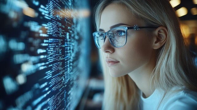 A diverse group of women in a high-tech office, working together as cybersecurity experts, surrounded by digital interfaces and futuristic technology - Powered by Adobe