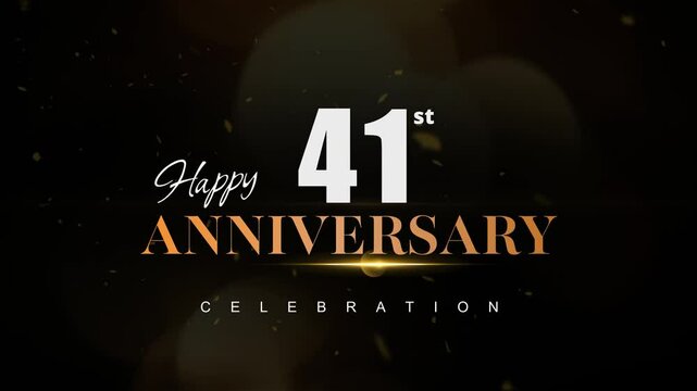 Happy 41st anniversary, Text with white and golden letters and Dark Golden particle Bokeh background