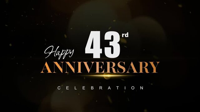 Happy 43rd anniversary, Text with white and golden letters and Dark Golden particle Bokeh background