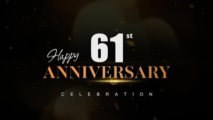 Happy 61st anniversary, Text with white and golden letters and Dark Golden particle Bokeh background