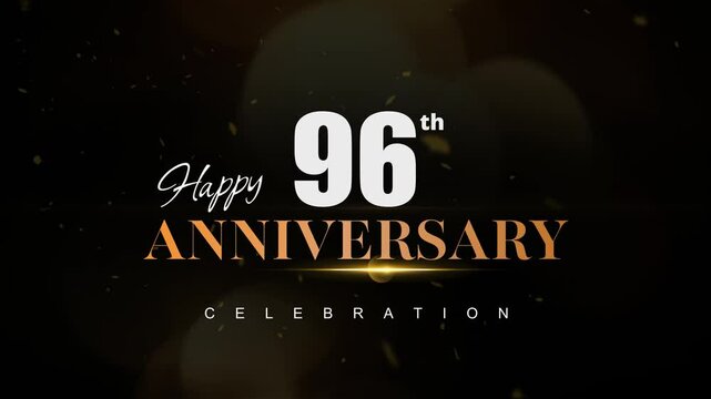 Happy 96th anniversary, Text with white and golden letters and Dark Golden particle Bokeh background