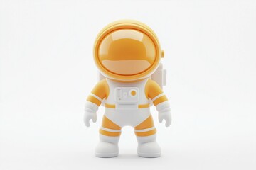 Fototapeta premium Cute astronaut figurine in orange and white spacesuit with helmet.
