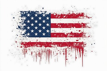 Flag of America, hand-drawn watercolor on white background