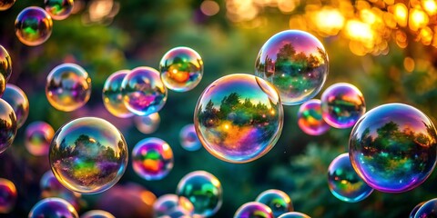 Naklejka premium floating soap bubbles glisten and reflect light