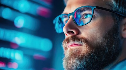 A focused IT professional analyzing data on multiple computer screens, highlighting the vigilance required in cybersecurity.