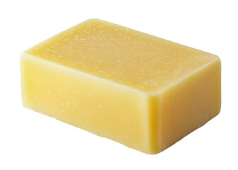 Rectangular yellow soap bar on transparent background with copy space for text.