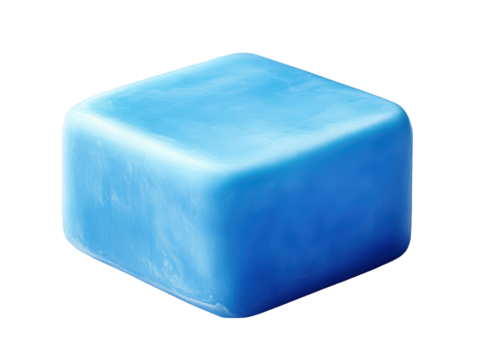 Blue soap bar on transparent background with copy space for text.