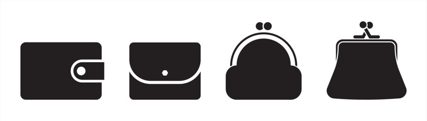 Set of Four Stylish Wallet and Purse Icons in Black Design vector illustration