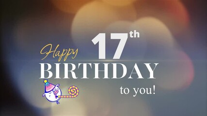 17th Happy Birthday, with gold particles Background, 17th Year Happy Birthday Wishes Greeting card, birthday card, invitation card, Celebration, party, Birthday wishes
