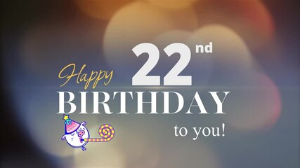22nd Happy Birthday, with gold particles Background, 22nd Year Happy Birthday Wishes Greeting card, birthday card, invitation card, Celebration, party, Birthday wishes