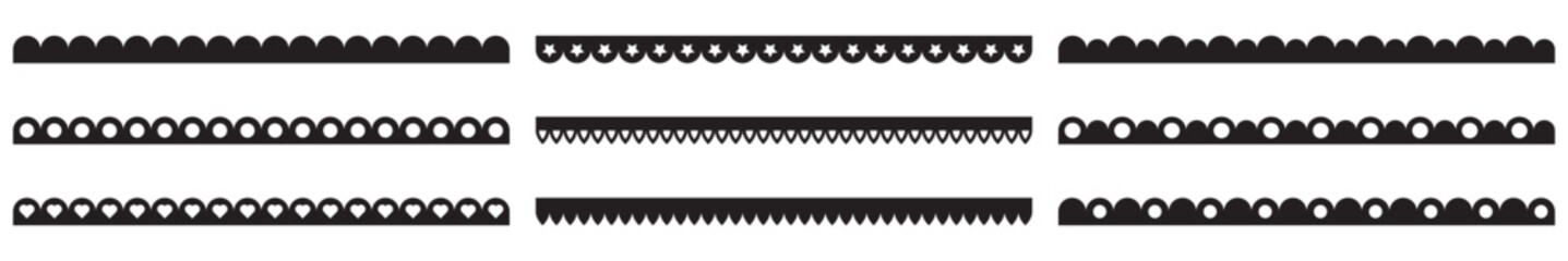 Scalloped edge border and lace frame brush collection. Ornamental dividers and embroidery ribbons