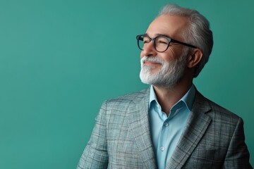 Handsome senior businessman smiling and thinking.