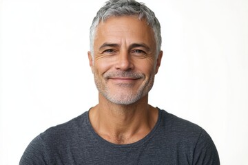 Fototapeta premium Handsome middle aged man with grey hair smiling happily.