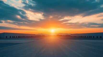 Aerial view of a large industrial site, steel buildings, spacious surroundings, and vast open fields