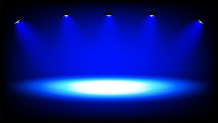 blue lights illuminated with a spotlight for the show product at the stage 