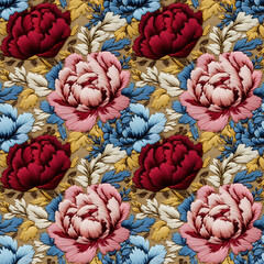 Illustration of nature flower. Seamless patterns in stumpwork embroidery style of floral.[B-0033]