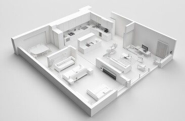 White 3D Model of a Modern Apartment
