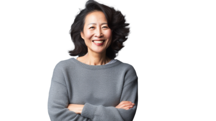 Beautiful middle-aged asian woman smiling on transparent background PNG.
