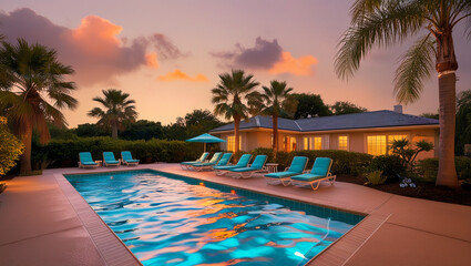 Fototapeta premium swimming pool at sunset